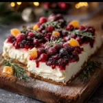 No Bake Christmas Cheesecake Slab with festive decorations