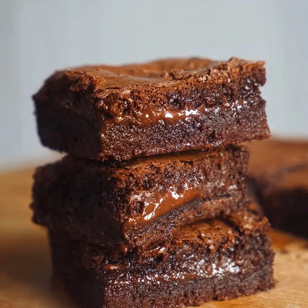 Decadent Nutella brownies topped with chocolate and hazelnuts