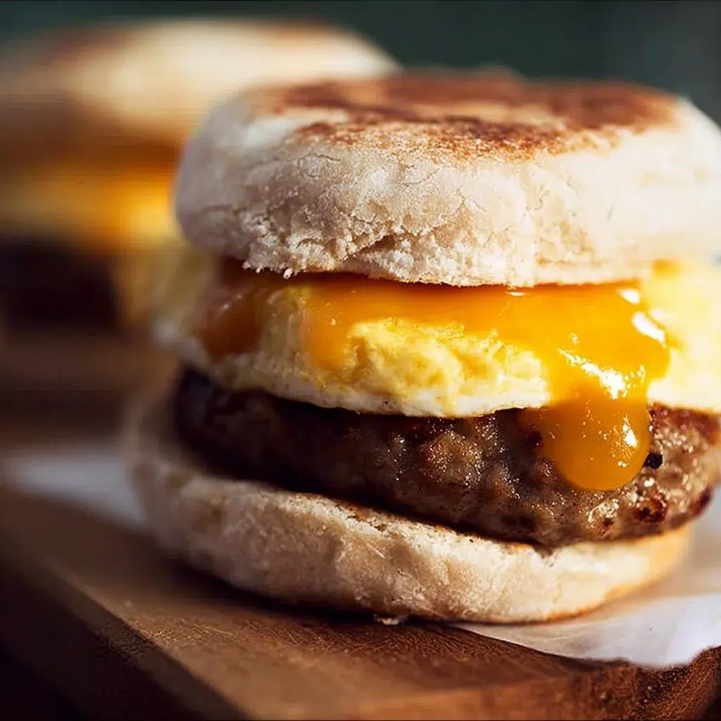 Delicious Sausage and Egg McMuffins served on a breakfast plate