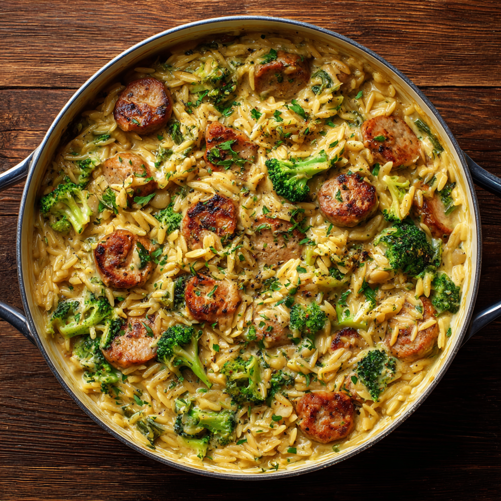 u7835592976 One Pan Creamy Orzo with Chicken Sausage and Broc 27193205 8efa 4f31 a910 6bdf1a0586e1 3