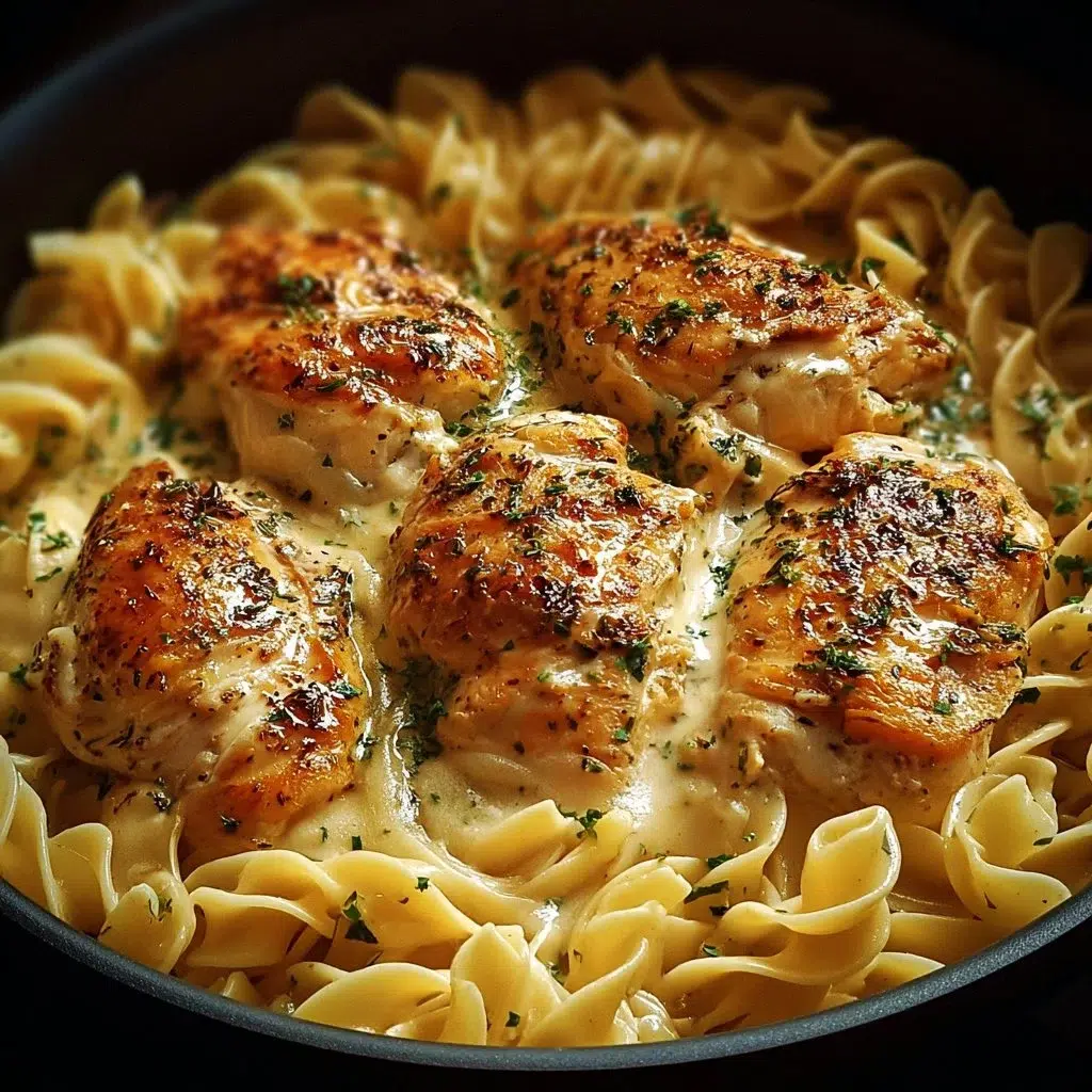 One-Pan Chicken with Buttered Noodles — Simple Weeknight Favorite 2 One-Pan Chicken served with Buttered Noodles on a plate