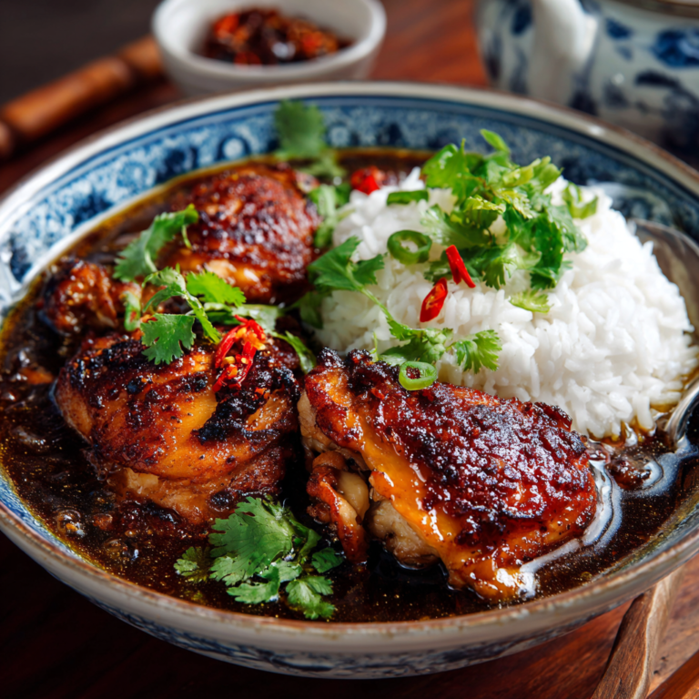 Caramelised Soy Chicken in Garlic Ginger Broth with Rice