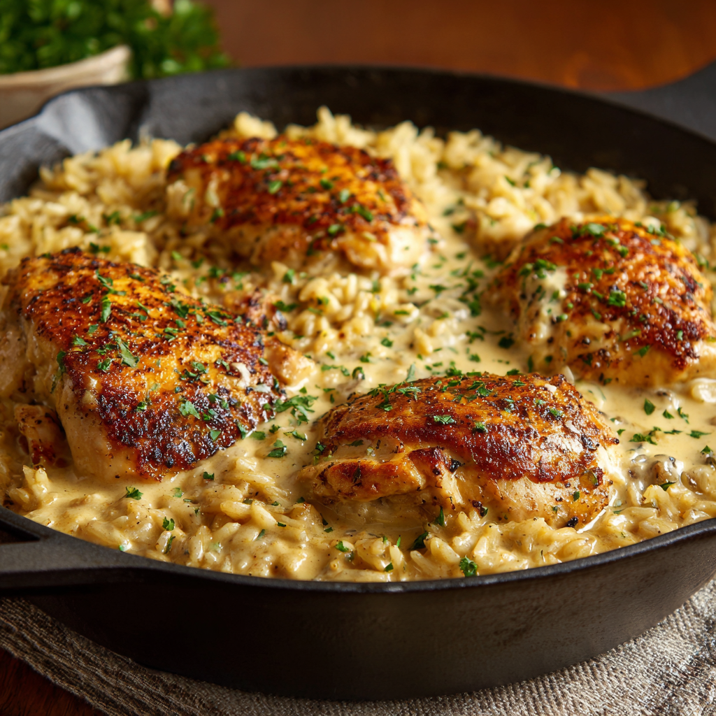 Creamy Smothered Chicken and Rice – Easy Comfort Skillet Recipe