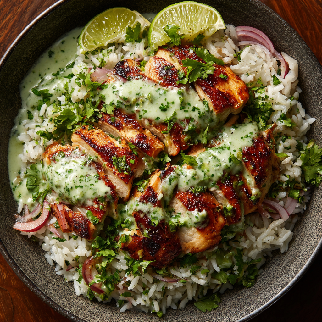 Peruvian Chicken and Rice with Green Sauce