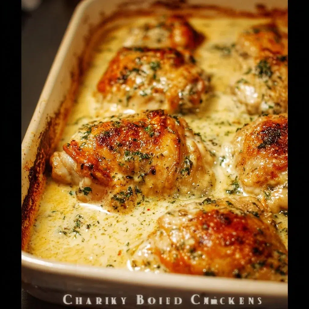 Creamy Oven Baked Chicken Thighs — Simple, Rich Weeknight Favorite 8 Creamy oven baked chicken thighs served with herbs and spices