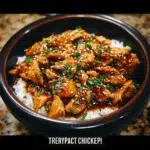 Healthy crockpot teriyaki chicken served with rice and vegetables