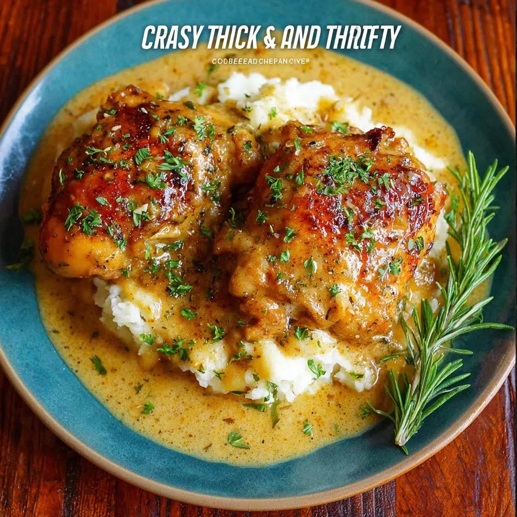 Easy Crockpot Chicken Thighs with Creamy Gravy 8 Easy crockpot chicken thighs with creamy gravy served on a plate