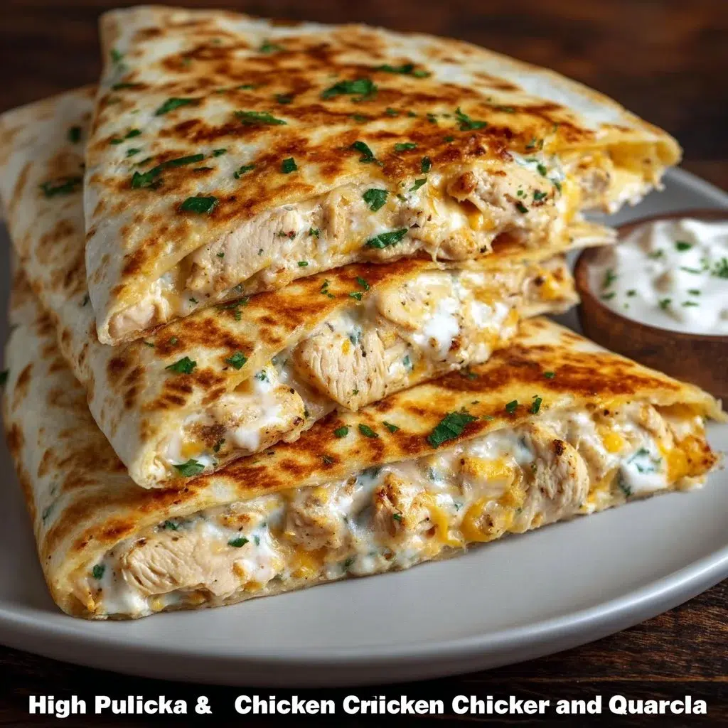 High-Protein Chicken Ranch Quesadilla with melted cheese and ranch dressing