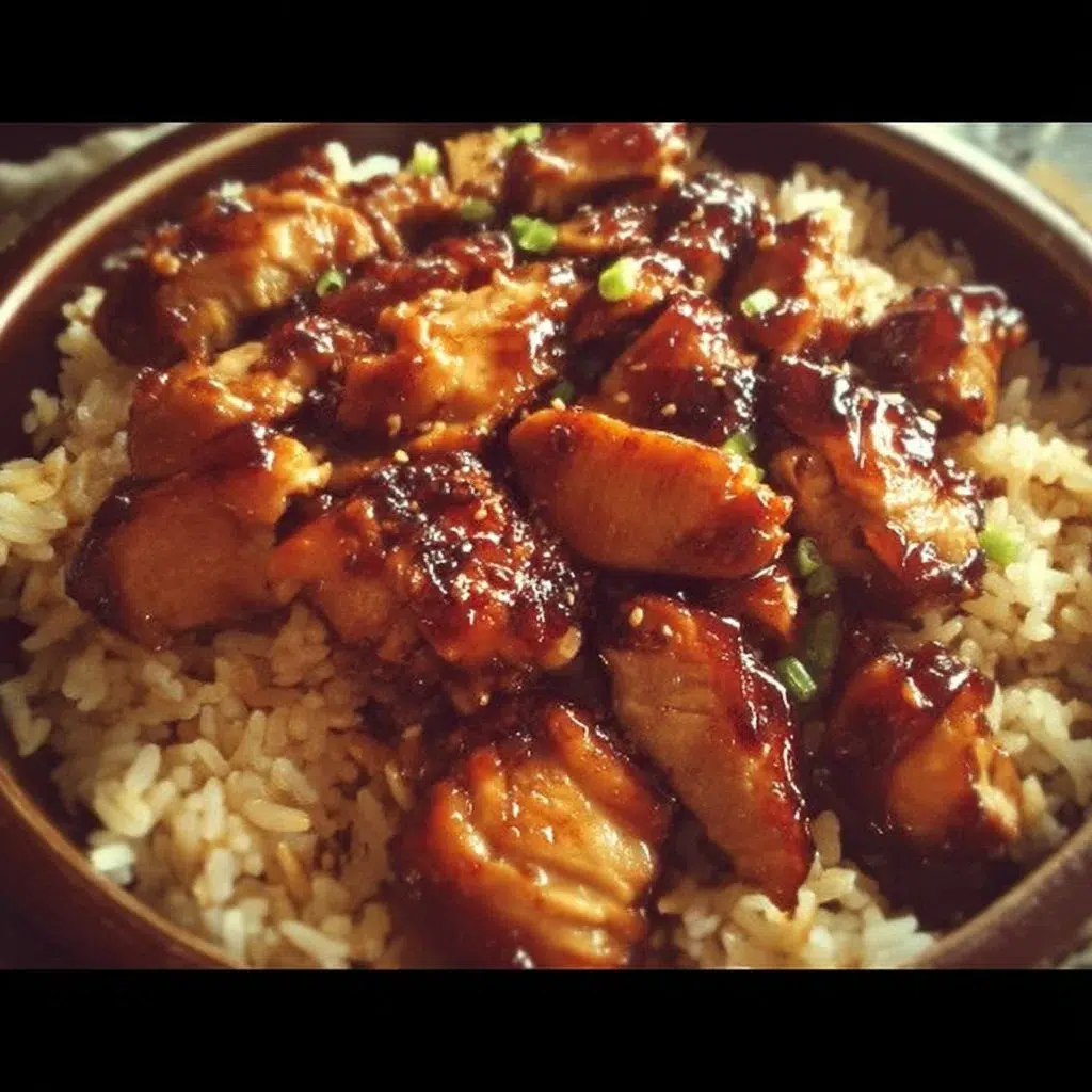 Honey Bbq Chicken Rice — Sweet Smoky Weeknight Bowl 8 Honey BBQ Chicken Rice served on a plate with a side of vegetables