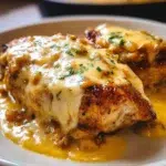 Texas Roadhouse Smothered Chicken topped with Jack cheese ready to be served