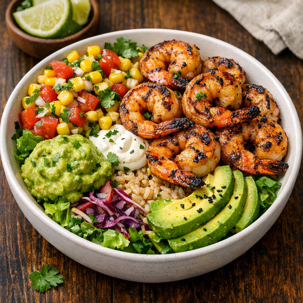 Grilled Shrimp Bowl with Avocado and Corn Salsa — Fresh & Easy 12 4TtopqrLT4eIMGwnEu0b7 Dt2vMs26