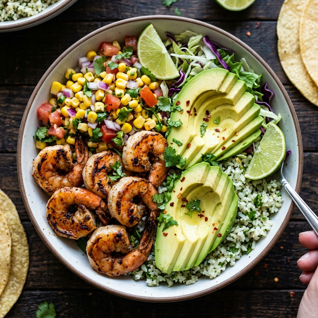 Grilled Shrimp Bowl with Avocado and Corn Salsa — Fresh & Easy 11 FEQ333uDrDC upfCeWkYJ 0nWzBKgn