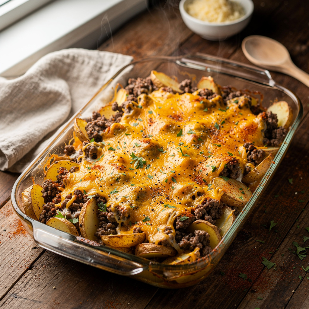 Cheesy Hamburger Potato Casserole — Comforting Family Dinner 9 FhlSI8yvHG5m0o5M ovYe ns3Tr4XL
