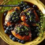 Delicious blueberry thyme chicken dish garnished with fresh herbs and served on a plate.