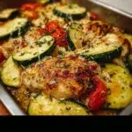 Delicious Chicken Zucchini Bake with melted cheese and fresh ingredients