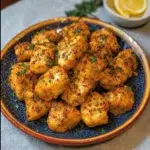 Plate of Cowboy Butter Chicken Bites, crispy and flavorful appetizer.