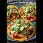 Crispy rotisserie chicken tostadas topped with fresh ingredients