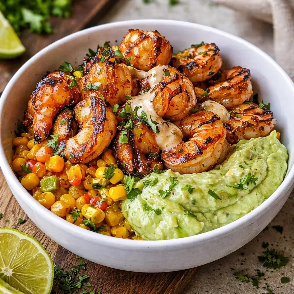 Grilled Shrimp Bowl with Avocado and Corn Salsa — Fresh & Easy 8 Grilled shrimp bowl with avocado and corn salsa on a white plate