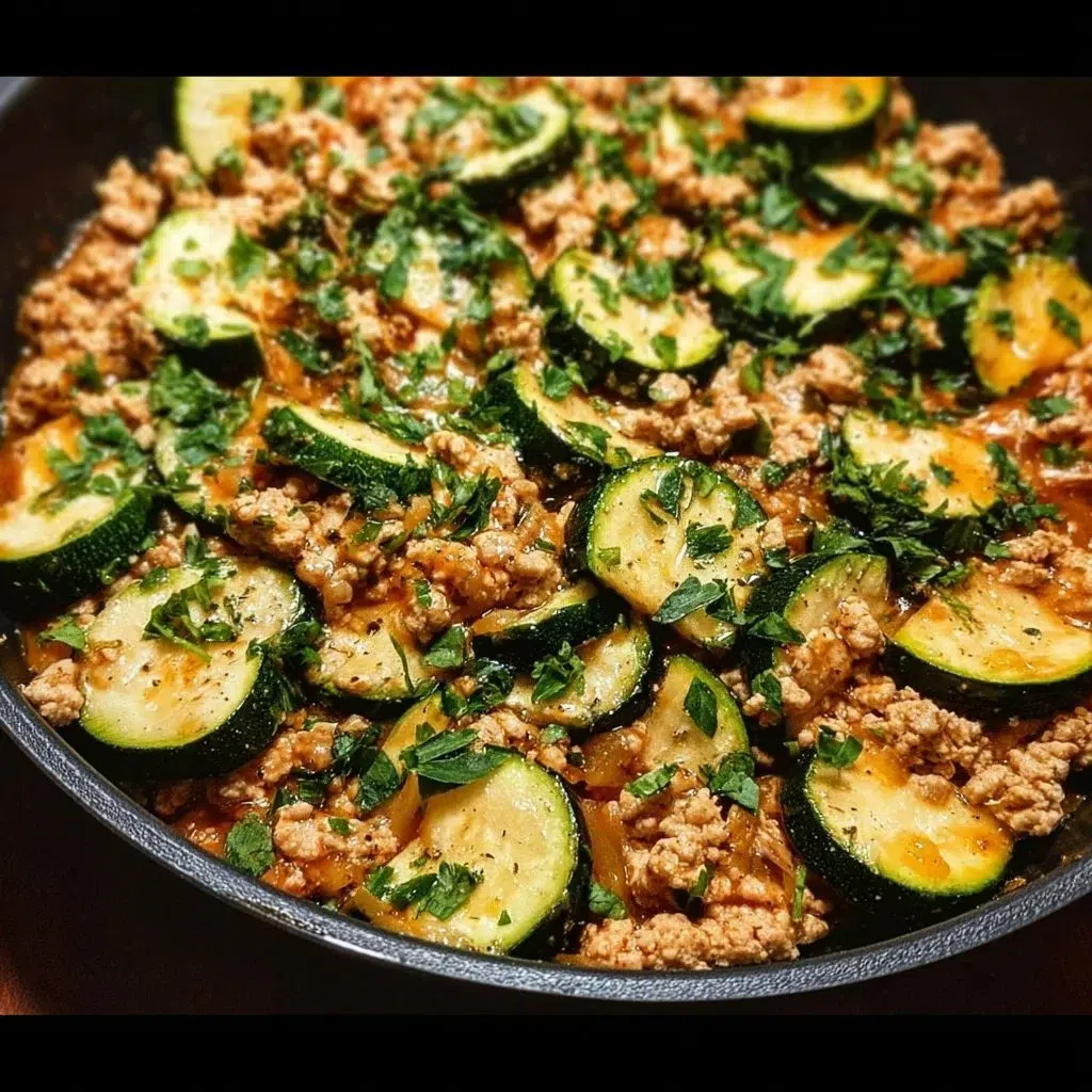 Ground Turkey and Zucchini Skillet Recipe | Healthy and Delicious 8 Ground turkey and zucchini skillet cooking in a pan.
