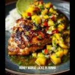 Honey Lime Chicken served with fresh Mango Salsa on a plate