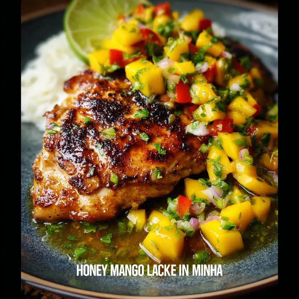 Honey Lime Chicken served with fresh Mango Salsa on a plate