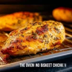 Juicy oven baked chicken breast garnished with herbs