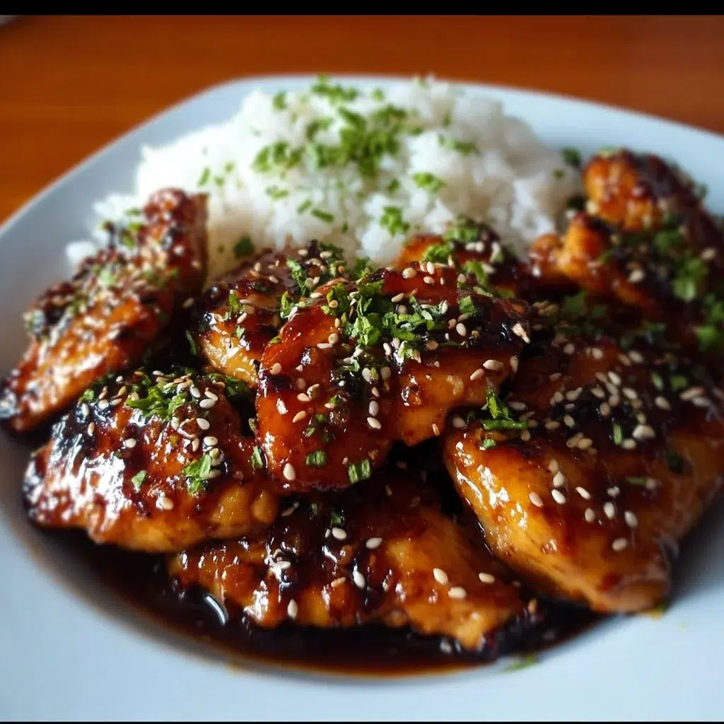 A plate of delicious homemade teriyaki chicken served with vegetables and rice.