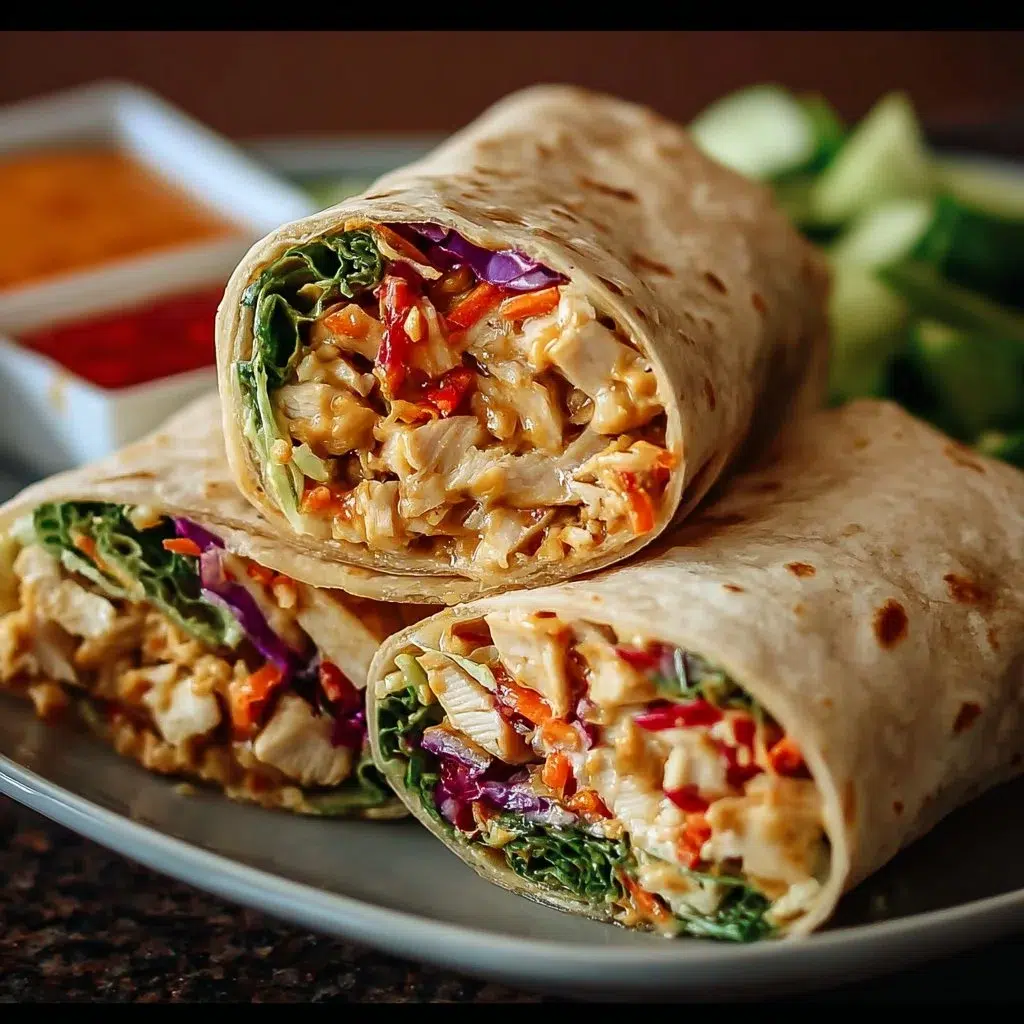 Thai Peanut Chicken Wraps: Tasty and Easy Recipe to Try Today 8 Thai Peanut Chicken Wraps with colorful veggies and creamy peanut sauce