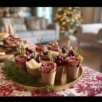 Colorful charcuterie cups filled with meats, cheeses, and fresh vegetables.