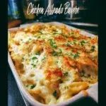 Delicious Chicken Alfredo Bake served in a baking dish