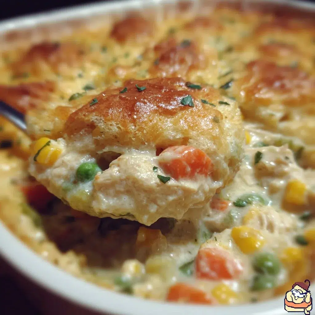 Delicious Chicken Pot Pie Casserole topped with golden crust