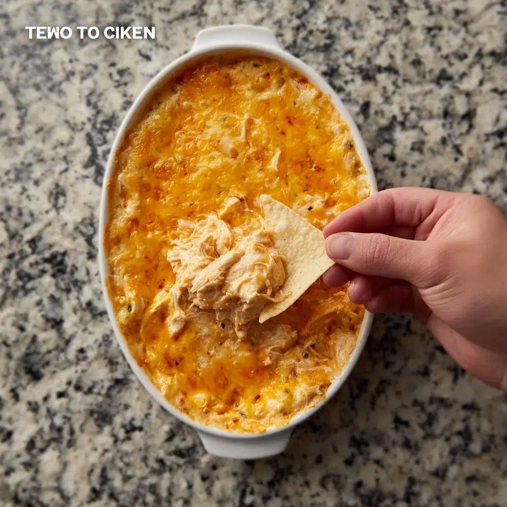 Chicken Taco Dip: Easy Recipe for Delicious Parties 8 Delicious chicken taco dip served in a bowl with tortilla chips
