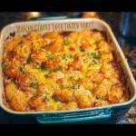 Cracked Out Chicken Tater Tot Casserole with cheese and crunchy tater tots