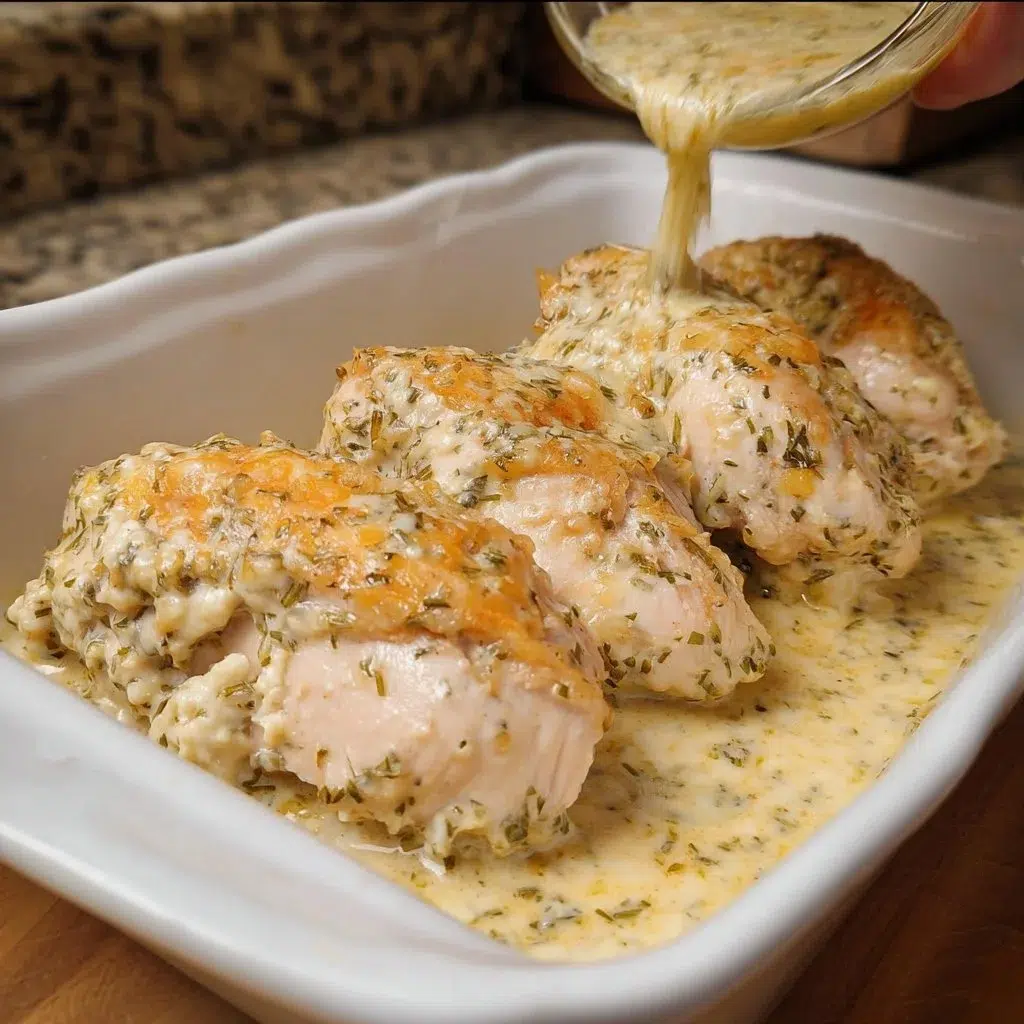 Creamy Oven-Baked Chicken Breasts 8 Creamy oven-baked chicken breasts served with herbs and sides