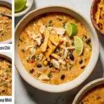 Bowl of Crockpot White Chicken Chili with Cream Cheese topped with herbs