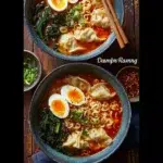 Delicious Dumpling Ramen Bowl with fresh ingredients and rich broth