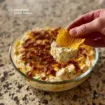 Delicious easy chicken bacon ranch dip served in a bowl with chips.