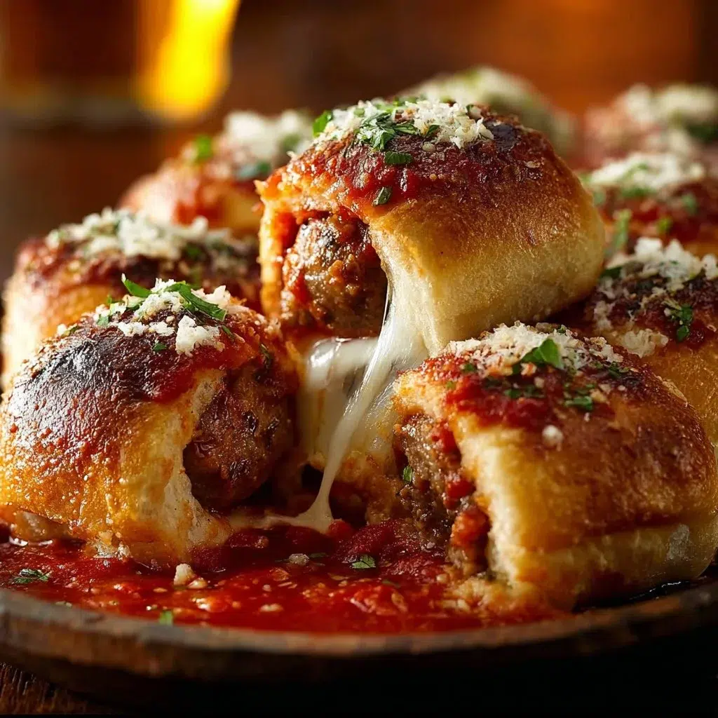 Easy Pull-Apart Meatball Sliders 7 Delicious easy pull-apart meatball sliders topped with cheese and herbs