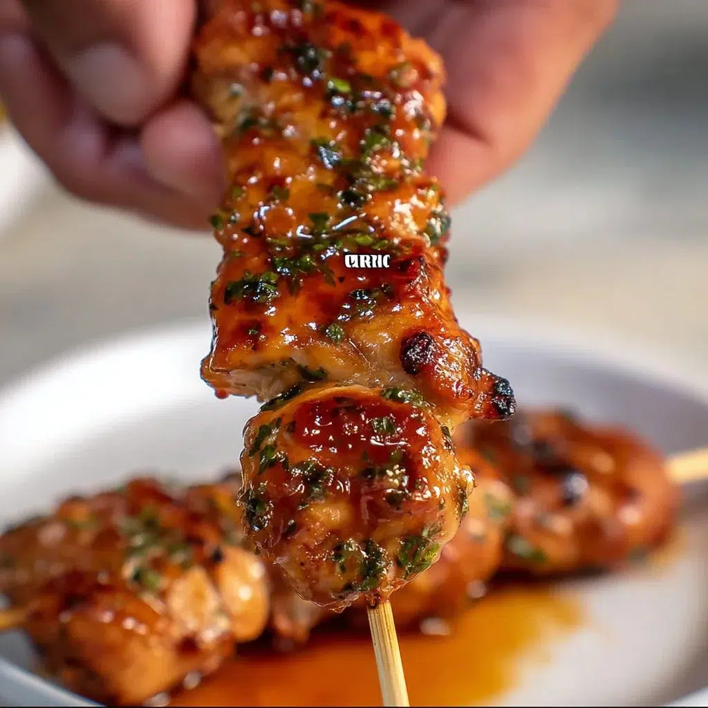 Garlic Herb Chicken Skewers 5 Delicious Garlic Herb Chicken Skewers ready for grilling