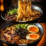 Gordon Ramsay-style ramen in a vibrant bowl garnished with fresh herbs.