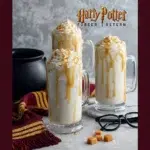 A refreshing glass of Harry Potter's frozen butterbeer with whipped cream topping.