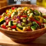 Healthy Mediterranean salad with fresh vegetables and olives in a bowl