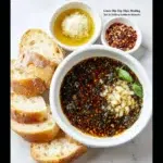 Delicious homemade bread dipping oil with herbs and spices in a bowl.