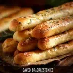 Homemade breadsticks fresh from the oven, golden brown and delicious.