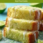 Slice of Key Lime Pound Cake garnished with lime zest and a slice of lime.