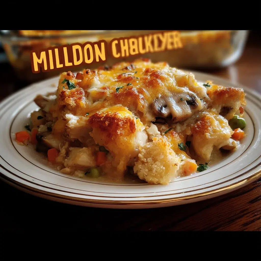 Million Dollar Chicken Casserole 6 Delicious Million Dollar Chicken Casserole served on a plate with toppings.
