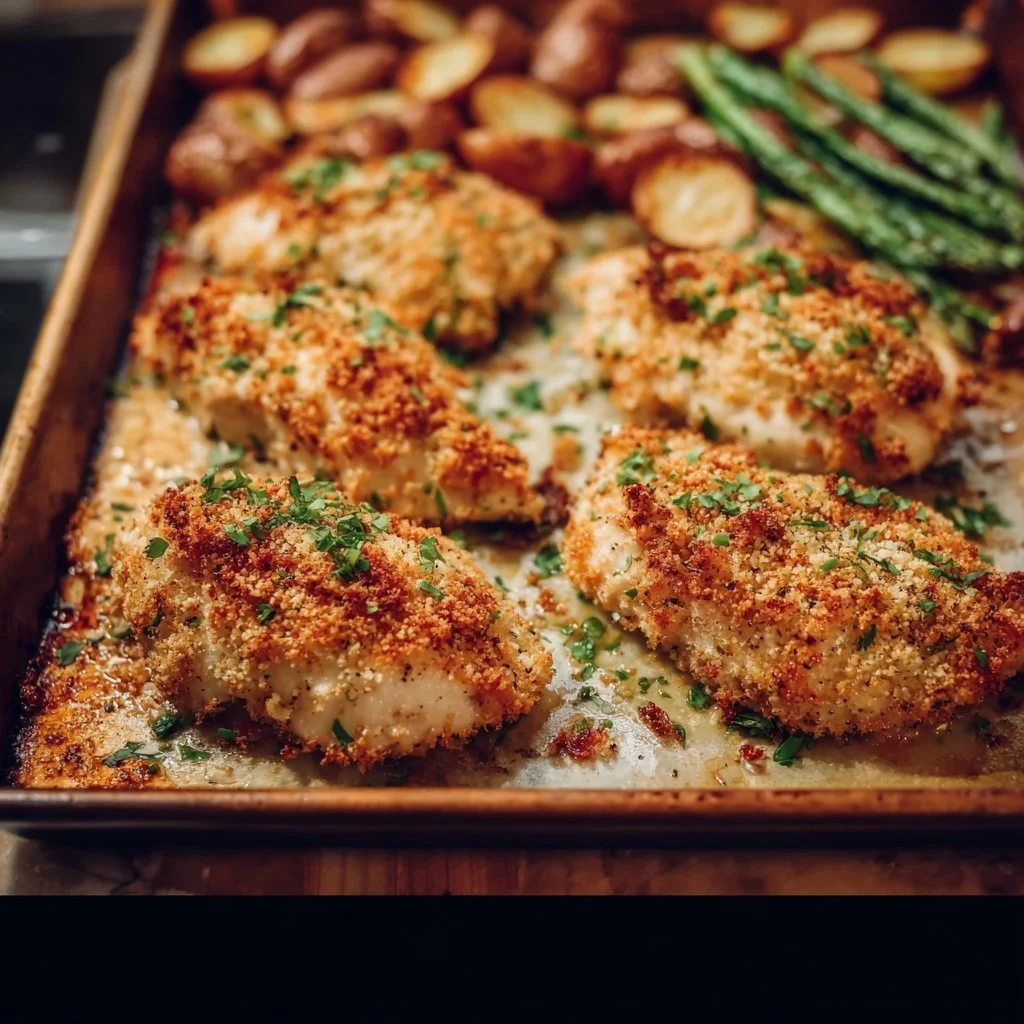 Parmesan Crusted Chicken Sheet Pan Dinner