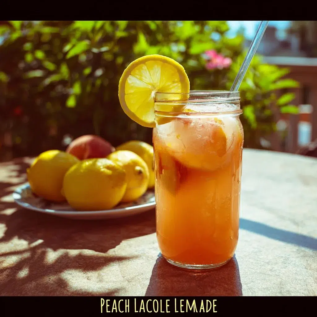 Peach Lemonade Recipe: Refreshing and Easy Summer Drink 6 A refreshing glass of peach lemonade with fresh peaches and mint leaves.