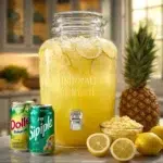 Chilled Pineapple Lemonade served in a glass with fresh pineapple slices and lemons