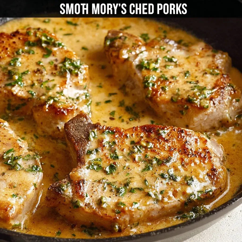 Smothered pork chops served with gravy and side dishes